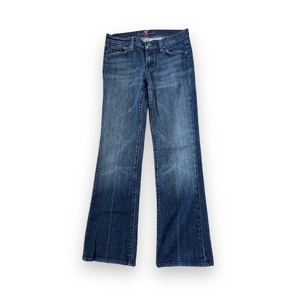 7 For All Mankind Jeans Womens 28x31 Blue Dark Wash Bootcut Boot Low Rise EUC‌ - Picture 1 of 6